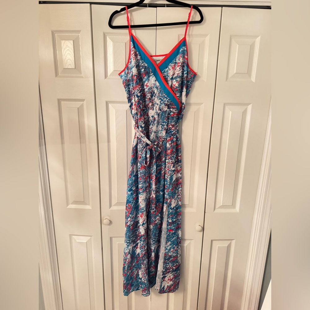 Red White and Blue Maxi Wrap Dress with belt at waist